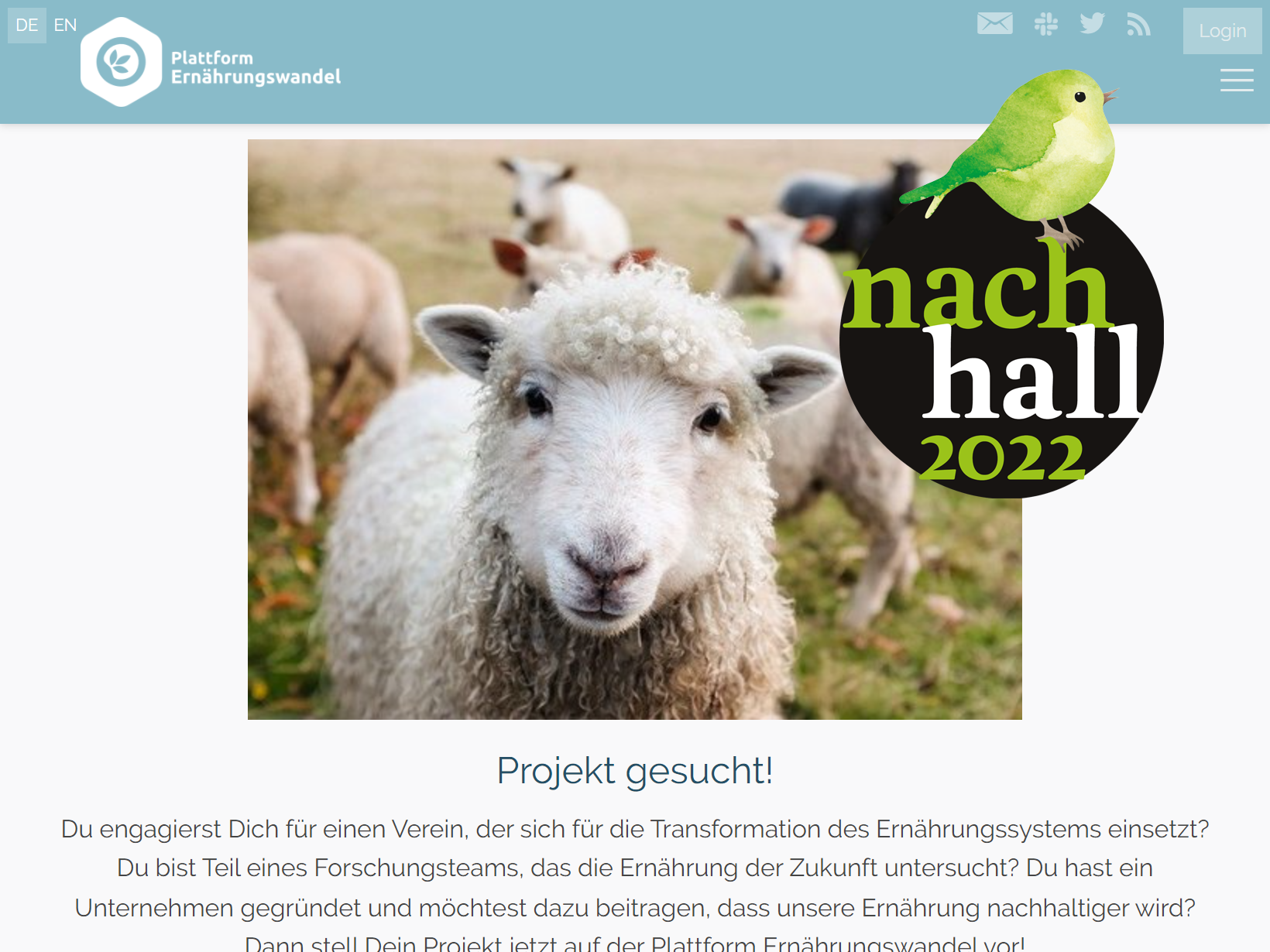 Screenshot der Plattform Ernährungswandel mit Nachhall Logo