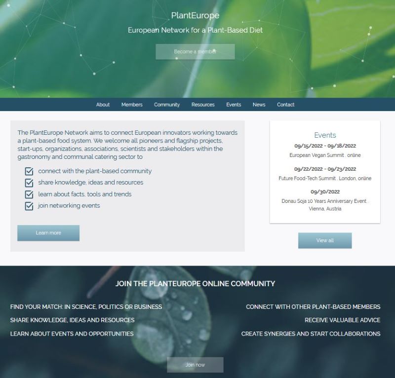 Screenshot der PlantEurope Netzwerk Website