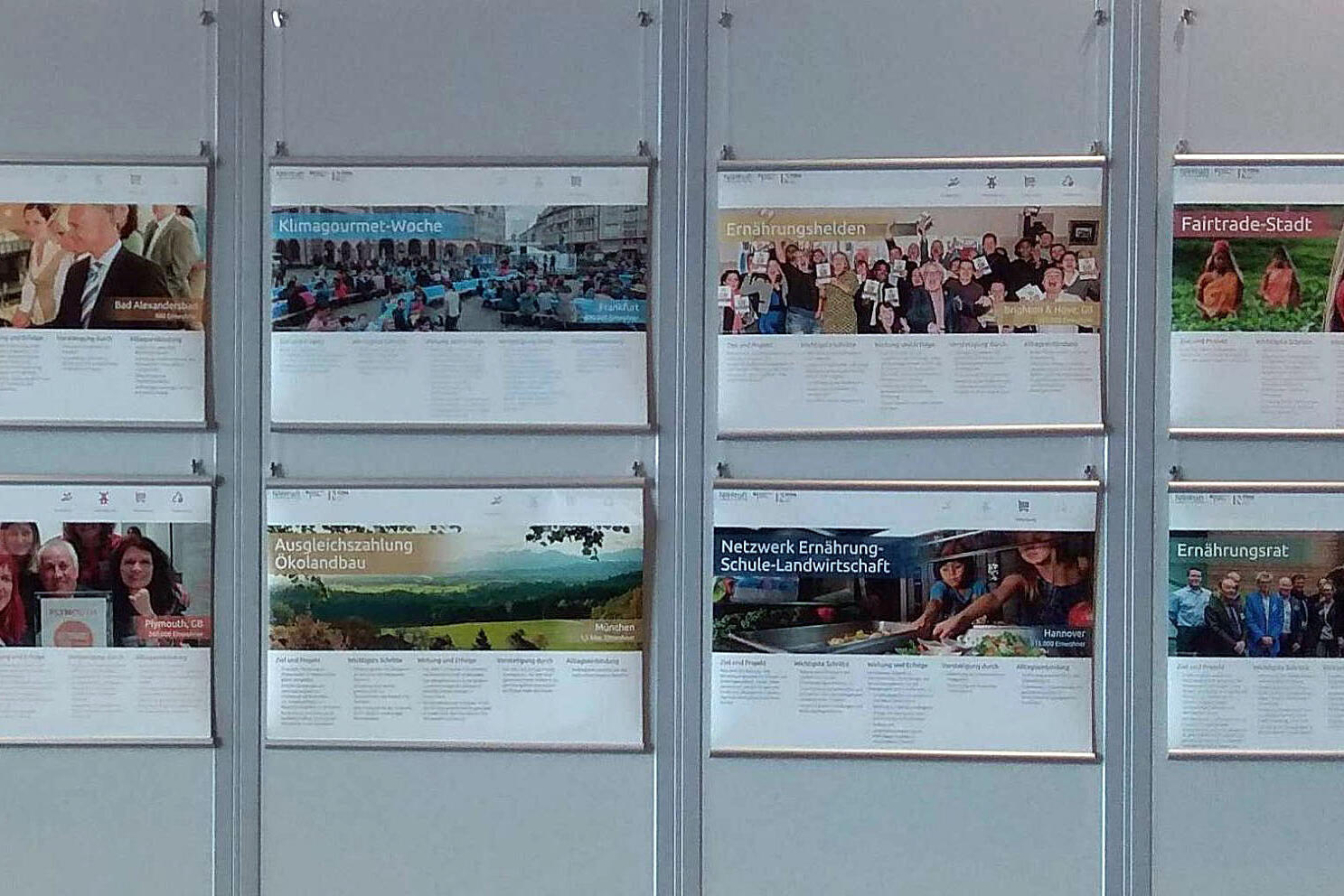 vier Poster der Ausstellung Kommunale Ernährungspolitik